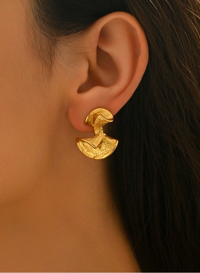 DAEVO Gold Plated Textured Twisted Geometric Stud Earrings Women Vintage Minimalist Daily Party Gift Jewelry - Image 3